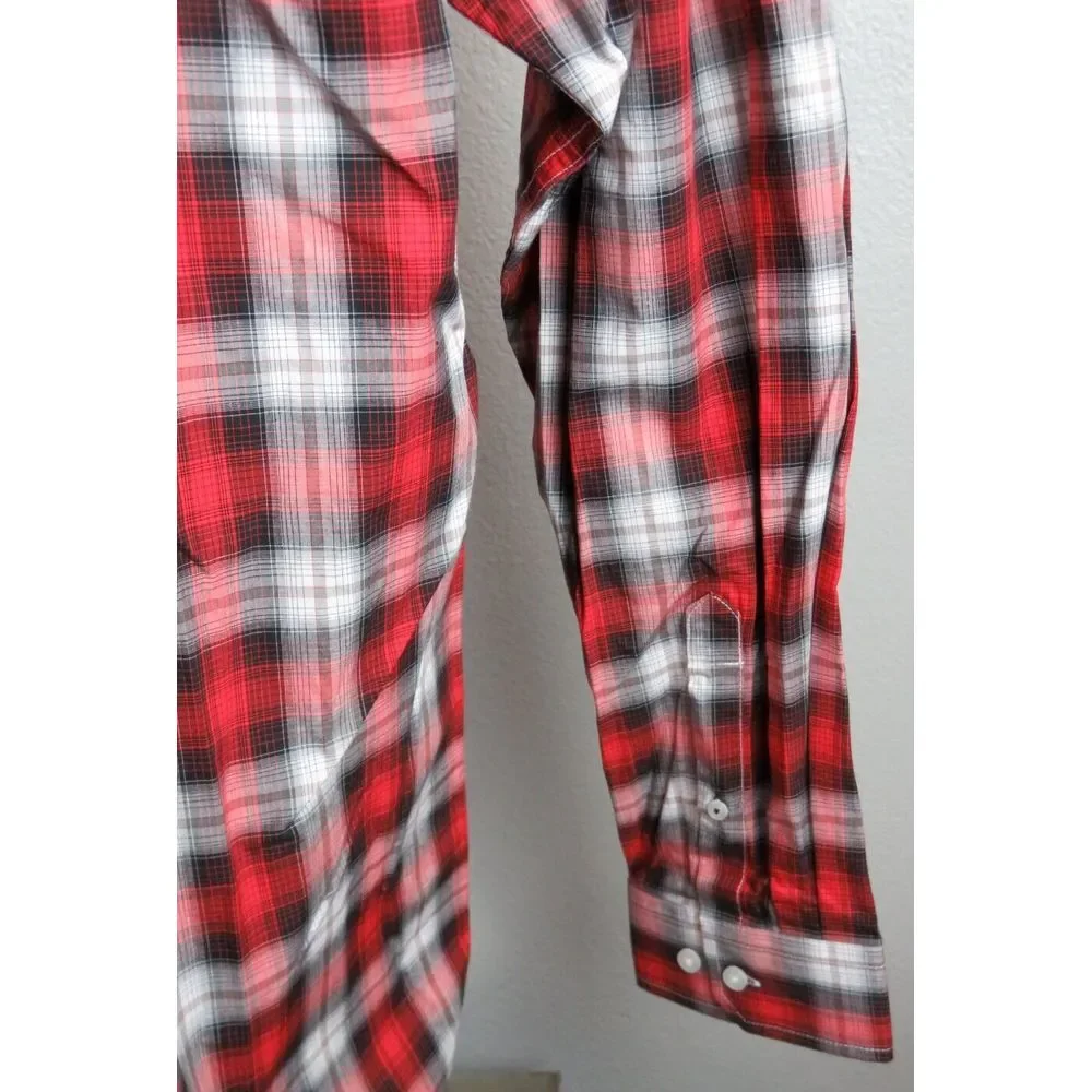 Mens Cinch Western Long Sleeve Button Front Shirt Size XL‎ Red Gray Plaid